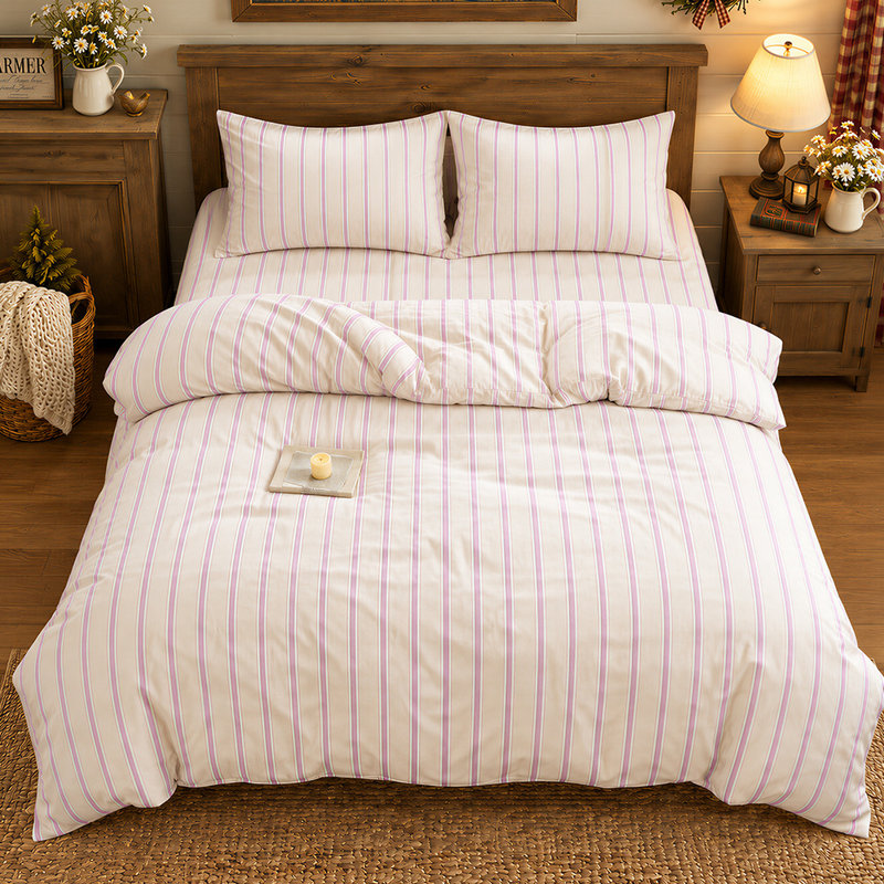 Retro Striped Duvet Cover Set, Pre-Washed Microfiber Ultra-Soft Pinstriped Comforter Cover Set, King, Retro Pink Striped