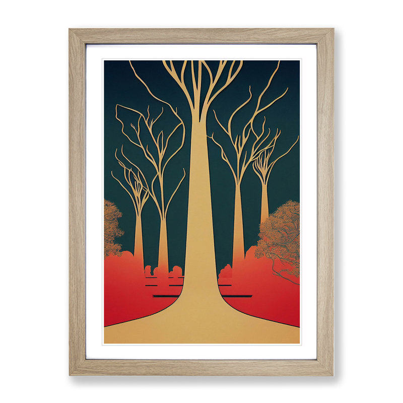 Bold Abstract Tree Art No.3 - Wall Art, 48cm H x 36cm W, Oak Framed, White
