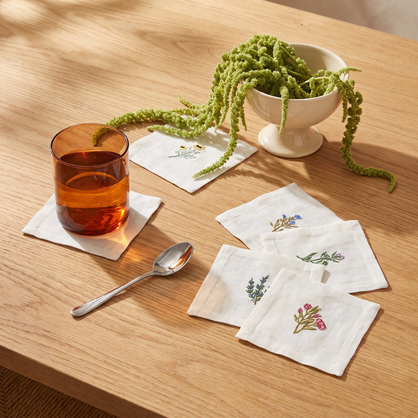 Embroidered Linen Cocktail Napkin