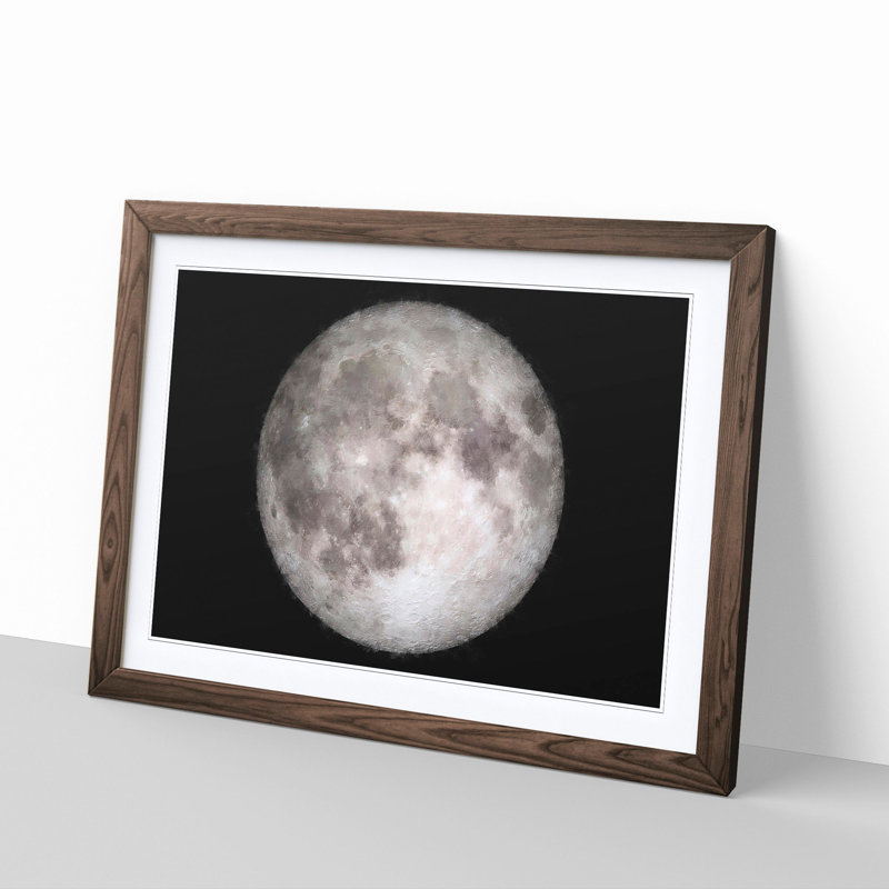A Full Moon - Single Picture Frame Painting on MDF, Walnut, 33cm H x 45cm W x 2cm D