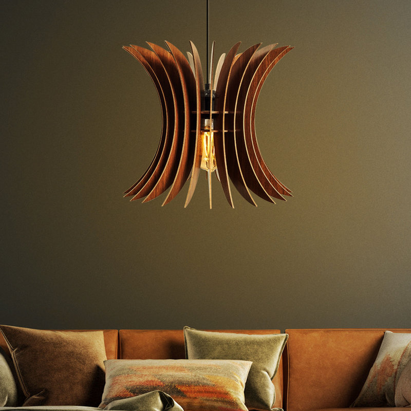Élégant lustre scandinave Big Wing, couleur noyer, 25,6 po x 13,8 po | Câble réglable, corps en panneau de fibres à densité moyenne, douille E27 (40 W maximum) | Parfait pour les salons et salles à manger modernes, avec un design d'éclairage élégant