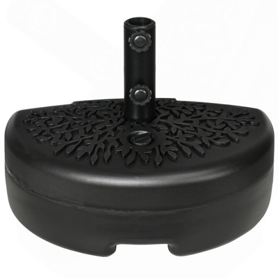 Base de parasol demi-rond – Support remplissable d'eau ou de sable pour mâts de 1,5 po ou 2 po (capacité de 40 lb d'eau / 46 lb de sable, noir)
