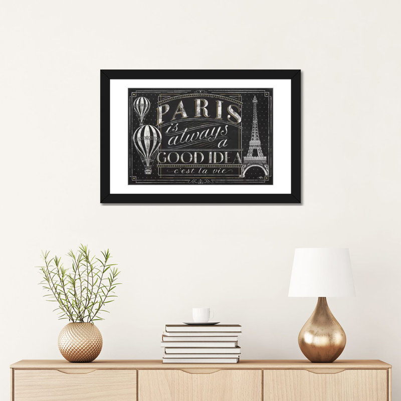 « vive paris i », art textuel sur toile tendue, H 16 po x l 24 po x P 1 po, Papier d'art encadré noir, Blanc