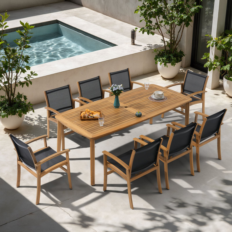 9-piece Outdoor Patio Dining Set, Black/Brown