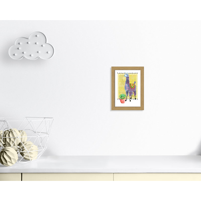 « jolie llama ii », art sur toile, H 16 po x l 12 po x P 0,625 po, Cadre en chêne