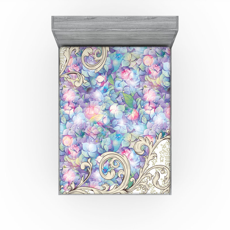 Ensemble de 2 draps-housses Ambesonne, Drap-housse grand, Lilas, crème / floral