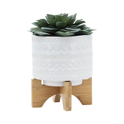 Pot à fleurs de 5 po avec support en bois, blanc - un excellent ajout à votre balcon et à votre jardin sur le toit