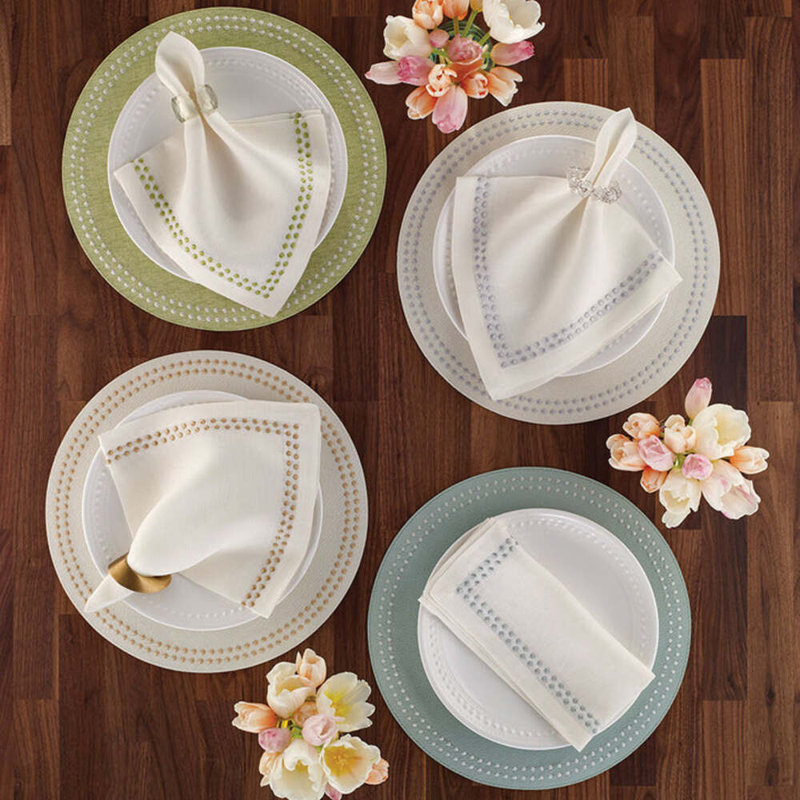 Pearls Square Napkins, White/Navy