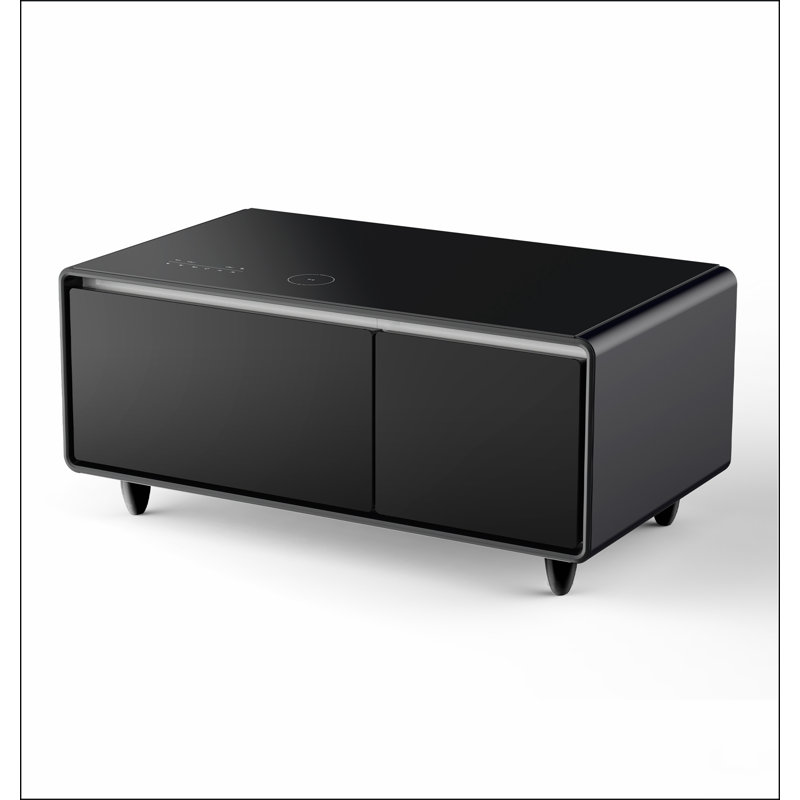 Table basse moderne et intelligente avec réfrigérateur intégré, haut-parleur Bluetooth, chargement sans fil, Noir