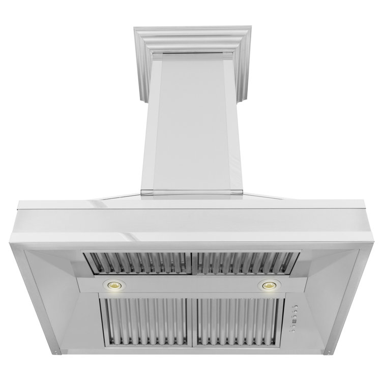 ZLINE 36 in. Designer Series Ducted Wall Mount Range Hood in Satin Steel with Mirror Accents
