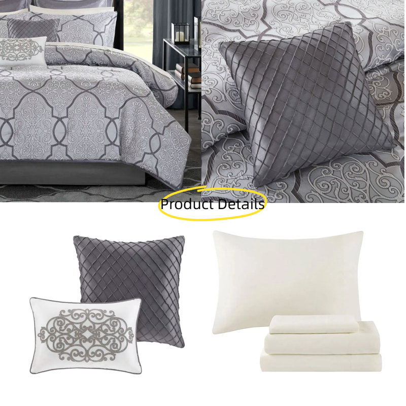 12-Piece Comforter Set with Bed Sheets & Decorative Pillows, Jacquard Damask Design, Silver
