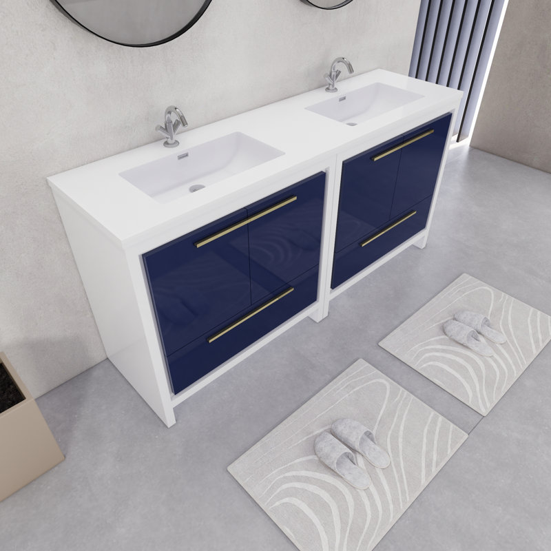 Ensemble de meuble-lavabo double 72 po Eden, Blanc brillant / bleu