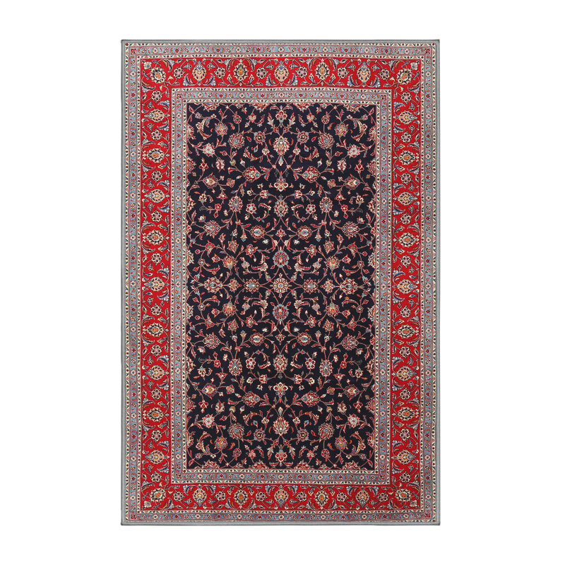 Tapis rouge/beige/noir traditionnel, Rectangle 5 pi x 7 pi