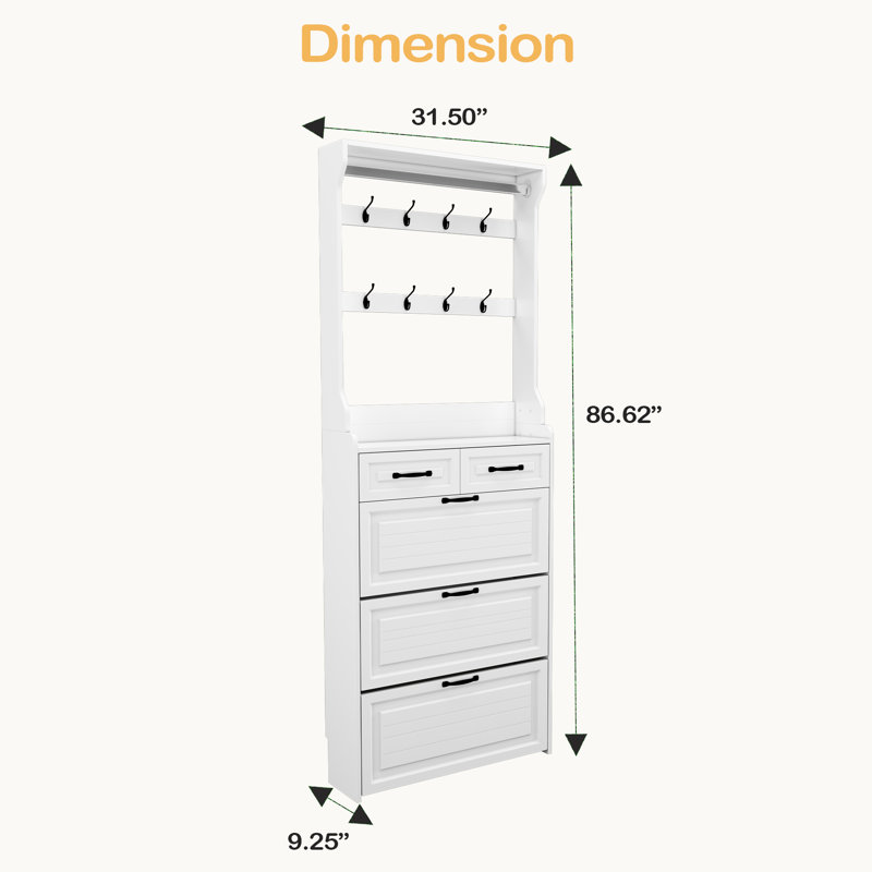 Range-chaussures avec 3 portes et 2 tiroirs avec support, grand espace de rangement