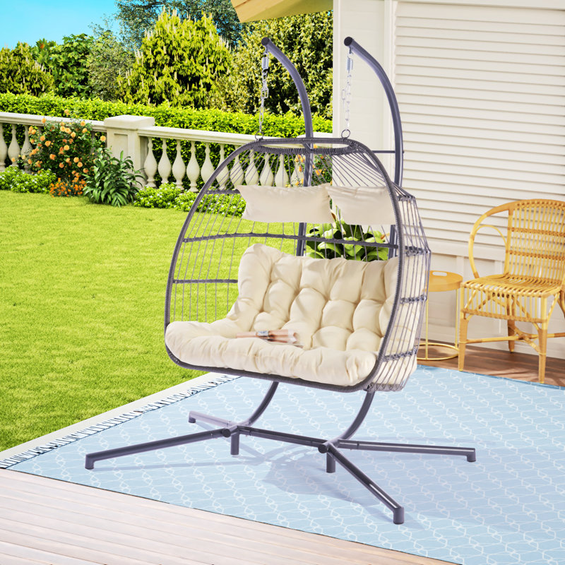 Chaise suspendue en rotin pour 2 personnes, Beige