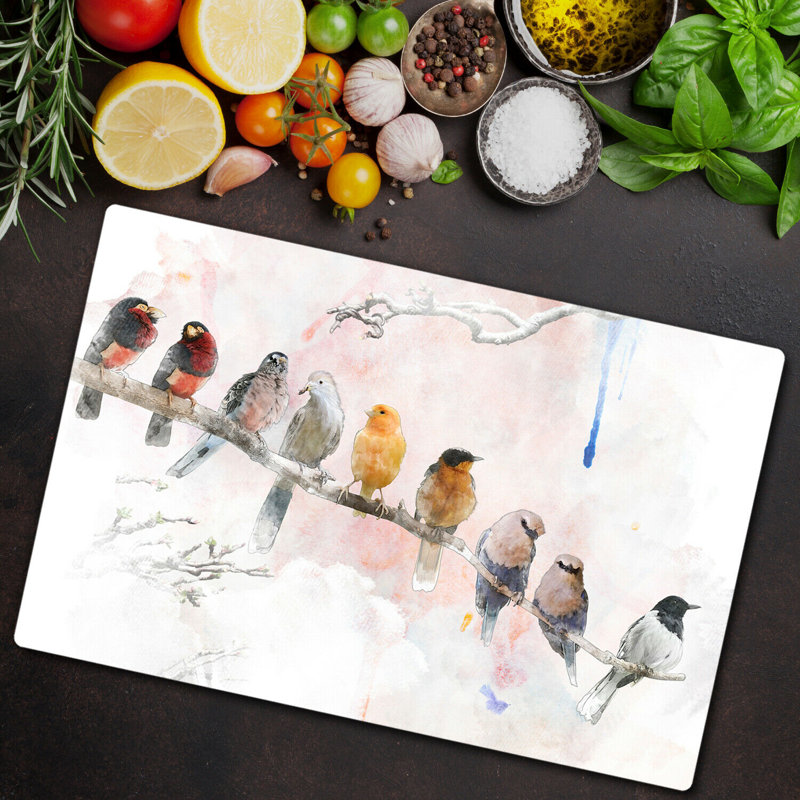 Strassen Tempered Glass Birds Chopping Board, 52cm x 80cm