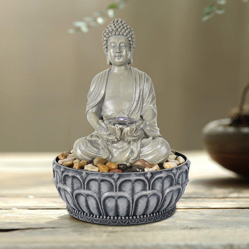 Fontaine de table statue de Bouddha méditant en résine avec lumière