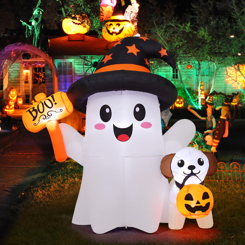 Fantôme et chiot gonflables d'Halloween de 5 pi avec lumières DEL intégrées