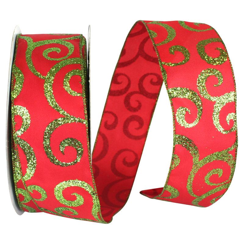 2.5'' Fabric No Theme Ribbon, 1.5" H x 1800" W, Red/Green