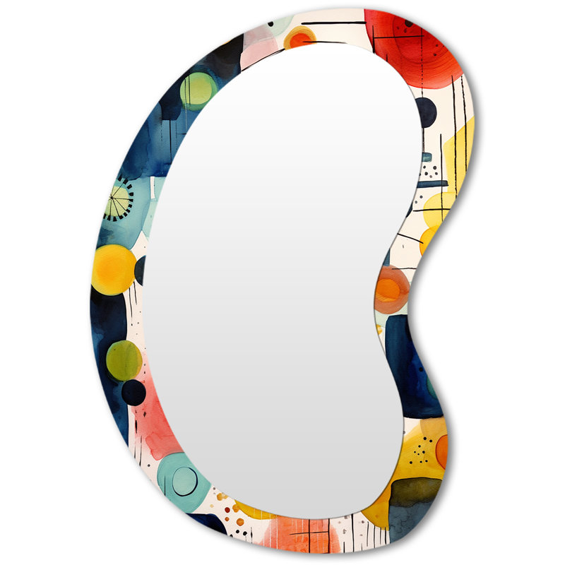 Colorful Geometric mid century Shapes 2 - Geometric Asymmetrical Mirror, Modern Unique Shape Decorative Wall Mirror, Printed Metal Art