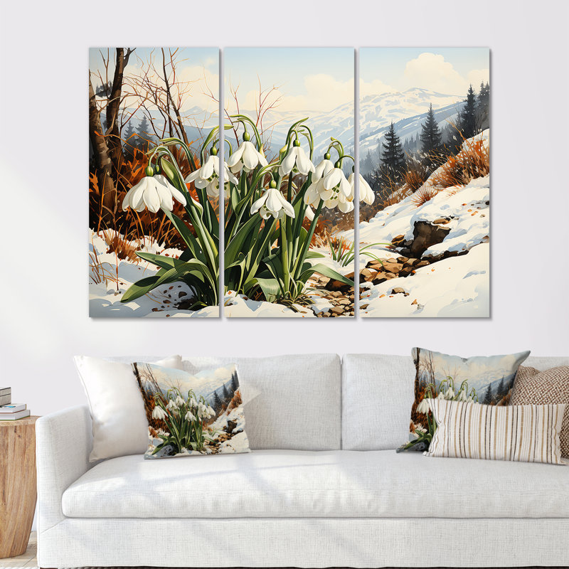 «Mountain Snowdrops Charm In Winter II - Snowdrops», ensemble d'art mural, H 28 po x l 36 po x P 1 po