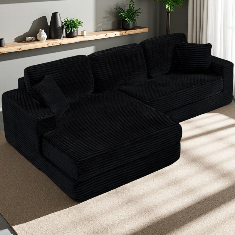Siège du canapé droit, canapé modulaire en forme de L, canapé modulaire compressé en velours côtelé de style minimaliste moderne, déplier en un lit, une chambre à coucher, canapé confortable à conception compacte et peu encombrante