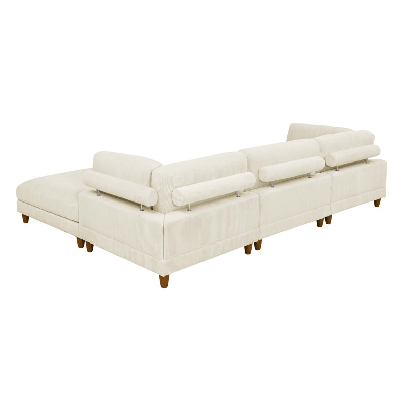 Canapé modulaire réversible en velours côtelé 133,5 po Barbarette, Velours côtelé crème