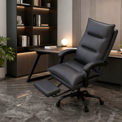 High-End Dark Gray Office Recliner, With Adjustable Footrest - Luxury Craftsmanship For Professionals Seeking All-Day Comfort