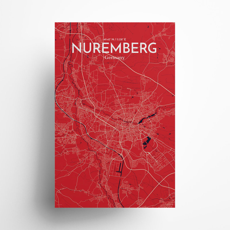 Nuremberg City Map in Nautical 1 Piece Wall Art, 17cm H x 11cm W x 0.05cm D