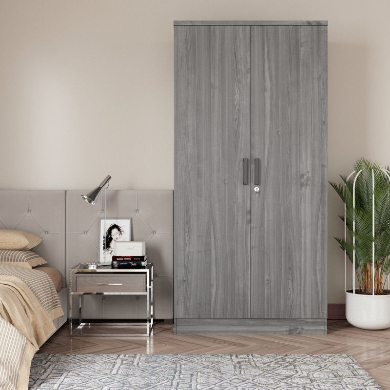 Lacandis 72" High  Large Armoire 2 Door  Hanging and Shelves Wardrobe, Gray