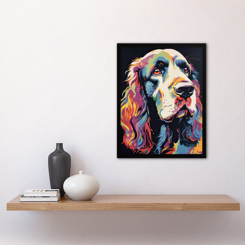 Aksaa English Cocker Spaniel Head Colourful Cute Dog - Single Picture Frame Print