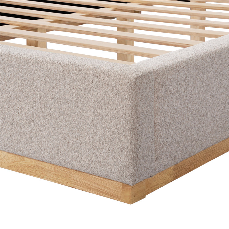 Aspen Wood Base Upholstered Boucle Platform Bed, Queen, Beige