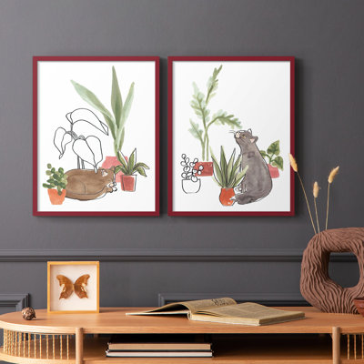 «PurrfectPlants III», reproduction encadrée de qualité supérieure - prête à être accrochée - aucun clou requis - aucun clou requis