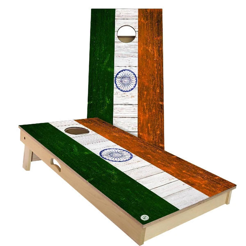 Ensemble de 2 panneaux de cornhole à thème drapeau 2 pi x 4 pi avec étui et lumières, Vert/orange, Inde