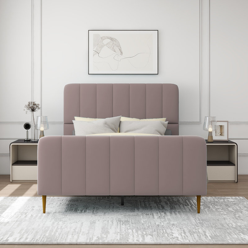 Lit plateforme tapissier Sarosh, Double, Mauve