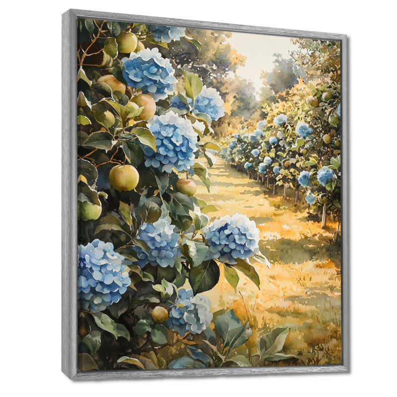 «Emrich Hydrangeas In The Apple Orchard I», art mural sur toile Hydrangea, Argent argent, H 20 po x l 12 po
