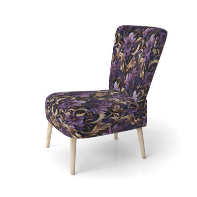 Glamorous Gold And Purple Damask Pattern II - Upholstered Glam, Modern Accent Side Chair