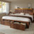 Fluted Panel Platform Bed with LED Headboard, Storage Drawers & USB Charging,No Box Spring Needed,King/Dark Brown-453278637-453278636
