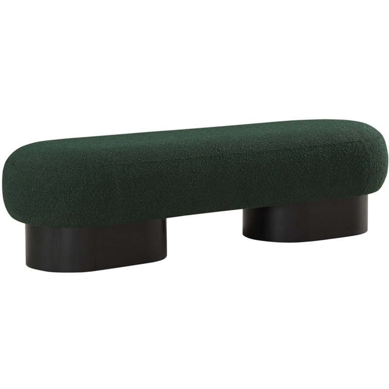 Denyer Fabric Upholstered Bench, Green Boucle Fabric, Black