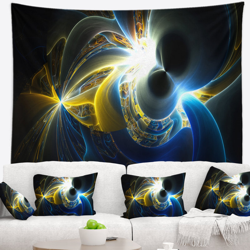 Tapisserie de plasma jaune incandescente abstraite blue, H 32 po x l 39 po