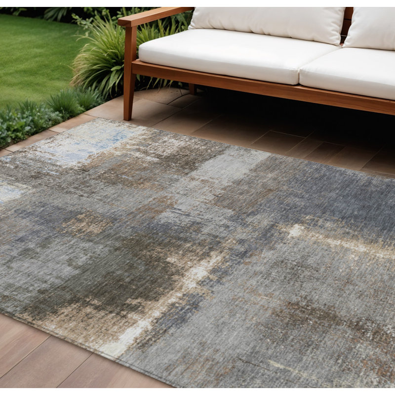 Tapis intérieur lavable abstrait kaki et brun 9 pi x 12 pi