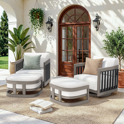 Sereno Patio Aluminum Club Chairs Swivel Lounge Chairs With Ottomans And Cushions