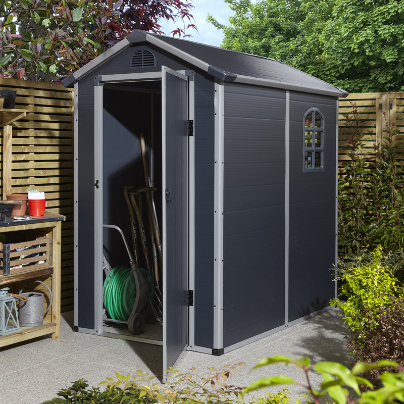 Rowlinson Airevale 4x6 Plastic Apex Shed with Assembly, Dark Grey
