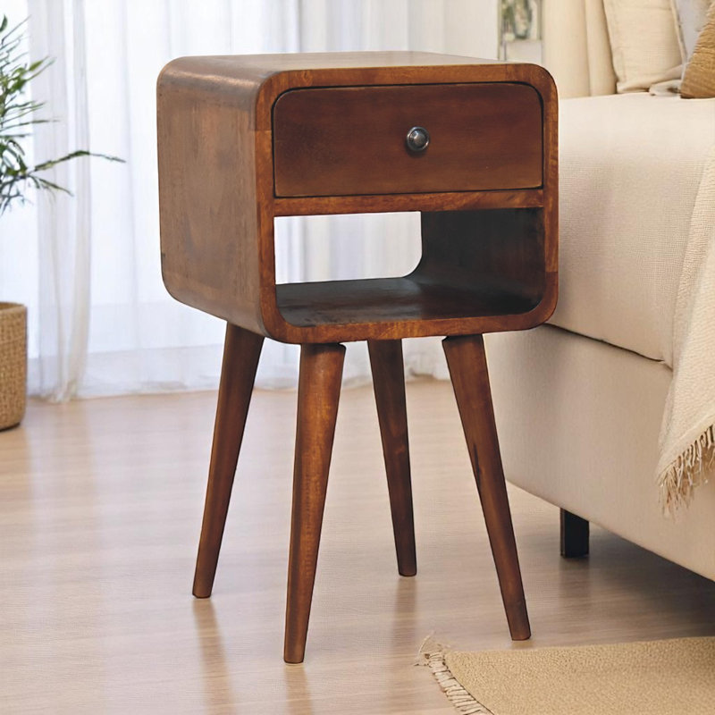 Bressyln 30cm W Solid Wood Bedside Table, Dark Brown