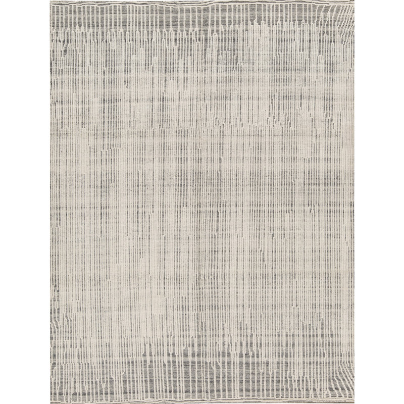 Tapis ivoire et gris anthracite de haute qualité noué à la main, Rectangle 6 pi x 9 pi