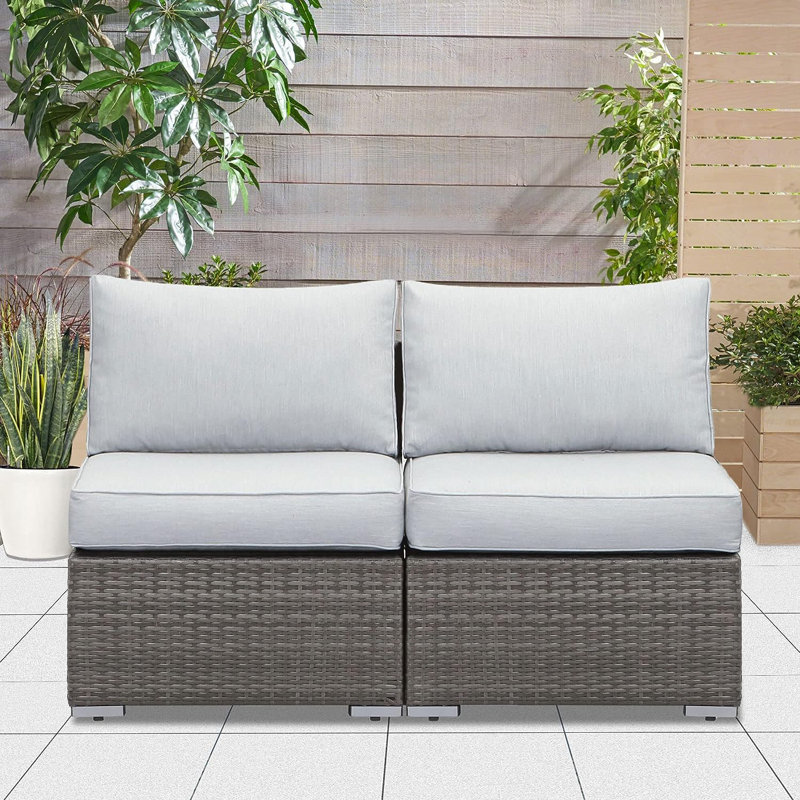 Candiance Wicker Armless Patio Chair with Cushions, Light Gray