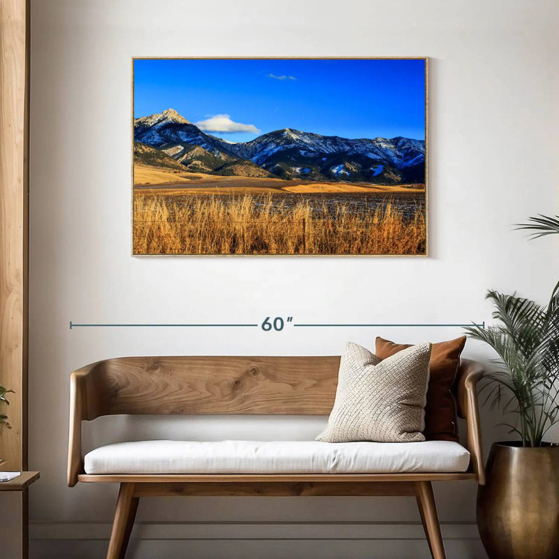 Vue panoramique des montagnes Bridger, Cadre flottant en bois naturel, 43 po x 29 po
