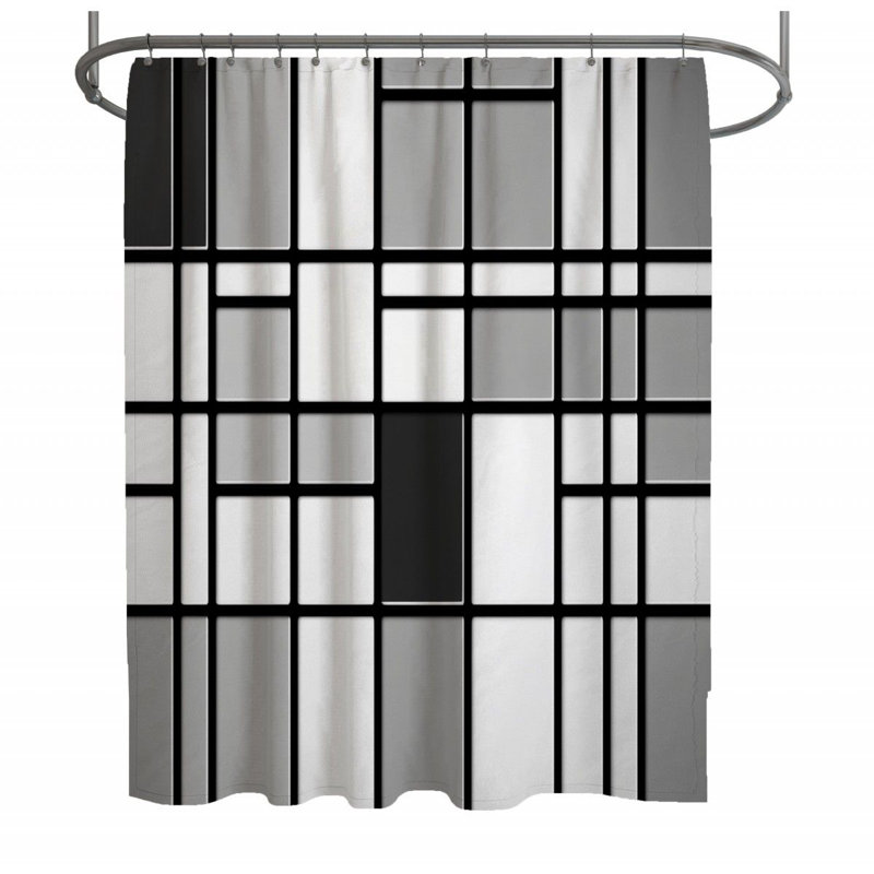 Rideau de douche Mondrian - Décoration géométrique de salle de bain, H 73 po x l 70 po