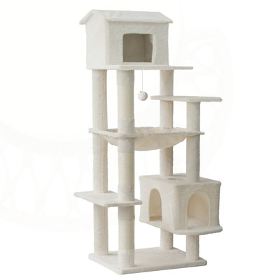 Multi-Level Plush Cat Tree with Hammock, Hideaway, and Scratching Posts for Indoor Cats