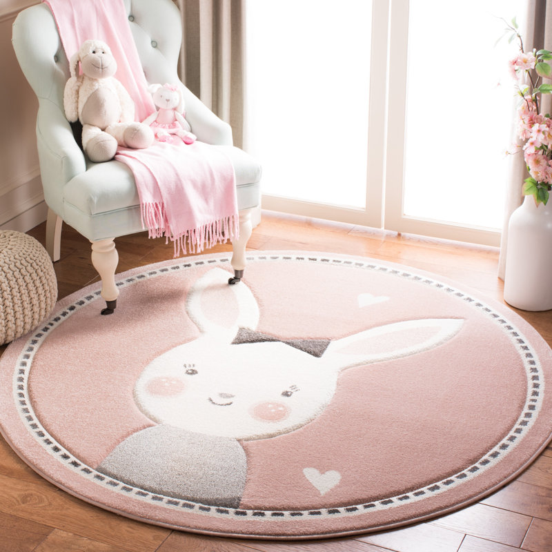 Tapis rose à imprimé animalier Glantz, Rond 5 pi 3 po